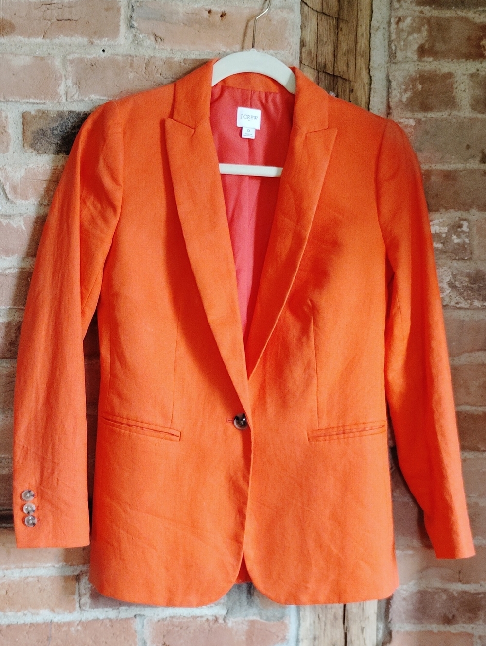 J. Crew Linen Holland Blazer Women's Red Orange Single-Button Sz 0